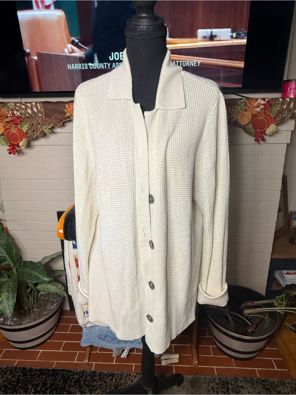 J. Jill Cream Button-Front Knit Cardigan